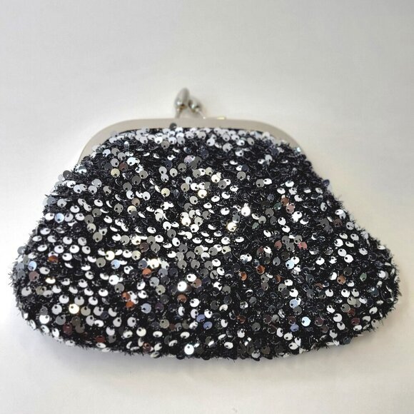Silver Sequin Clutch Purse Evening Glitter Cocktail Purse Black Crossbody Clutch - Picture 1 of 12